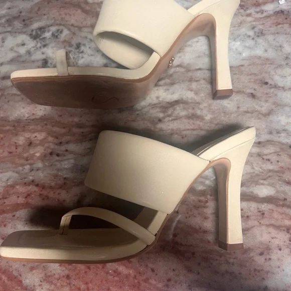 Zara Women Leather High Heel Sandals With Padded Straps Vanilla Yellow - Picture 5 of 8
